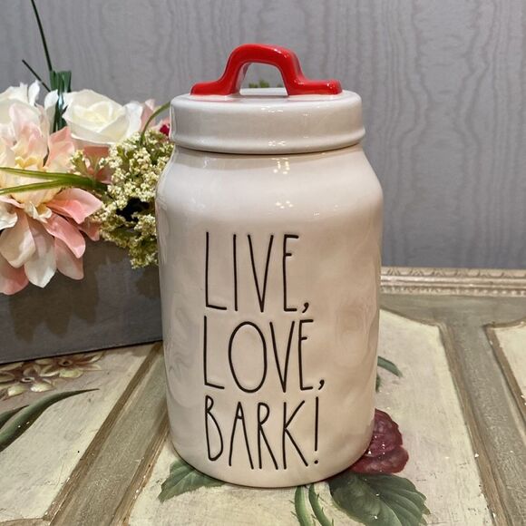 Rae Dunn Other - Rae Dunn Live Love Bark Dog Cookie Jar Red Lid Biscuits Treats